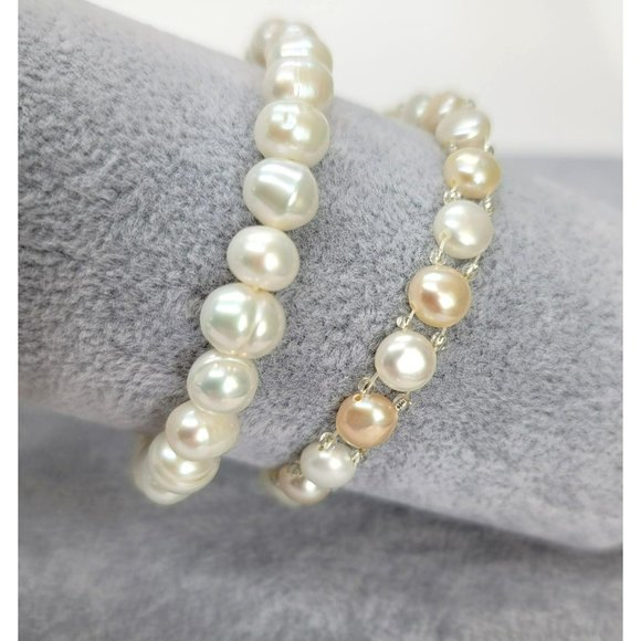 Freshwater Pearl Beaded Stretch Bracelet Lot - White and Cream Styles LI328 - Picture 1 of 8